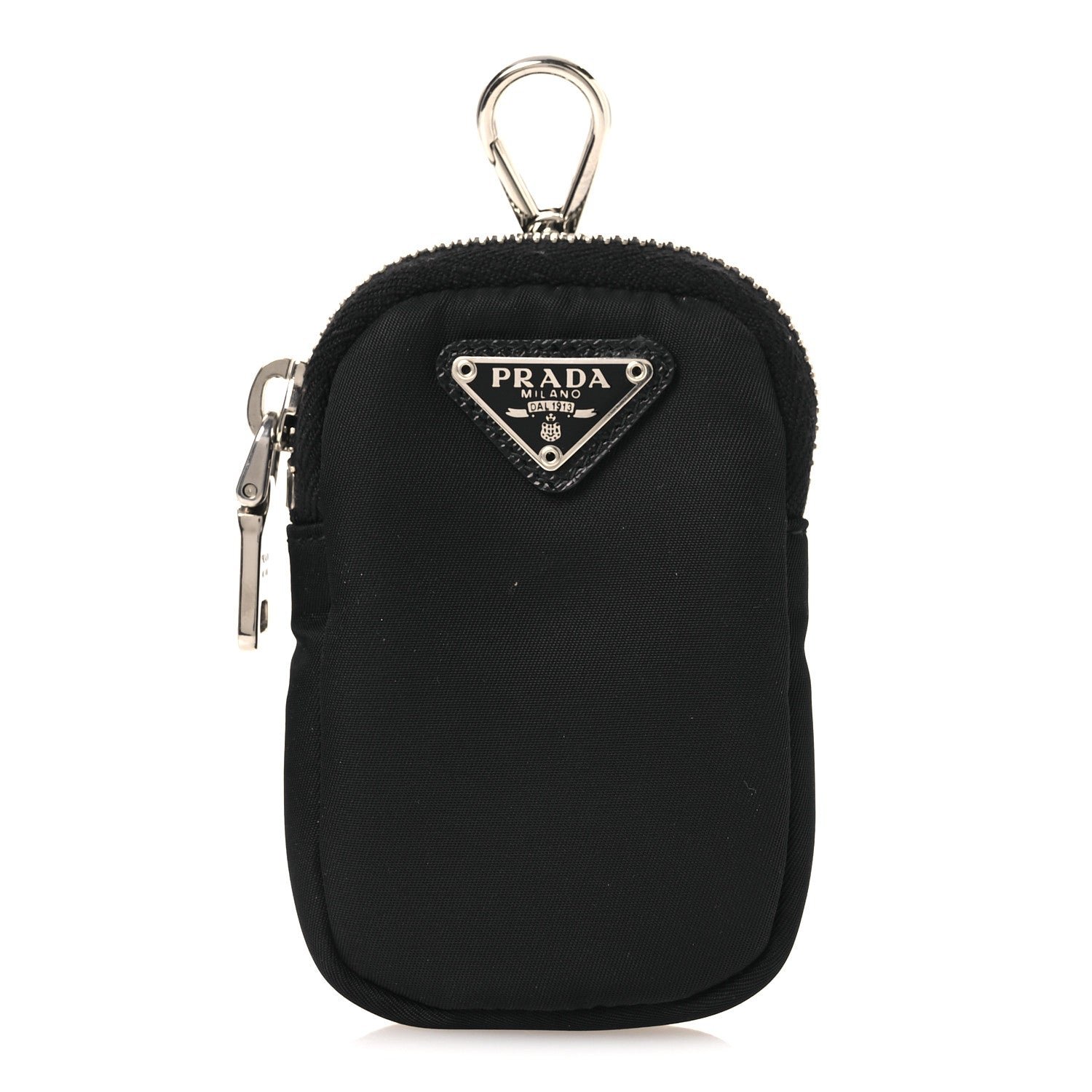 Prada Re-Nylon Pocket Triangle Padded Mini Key Chain Pouch Black