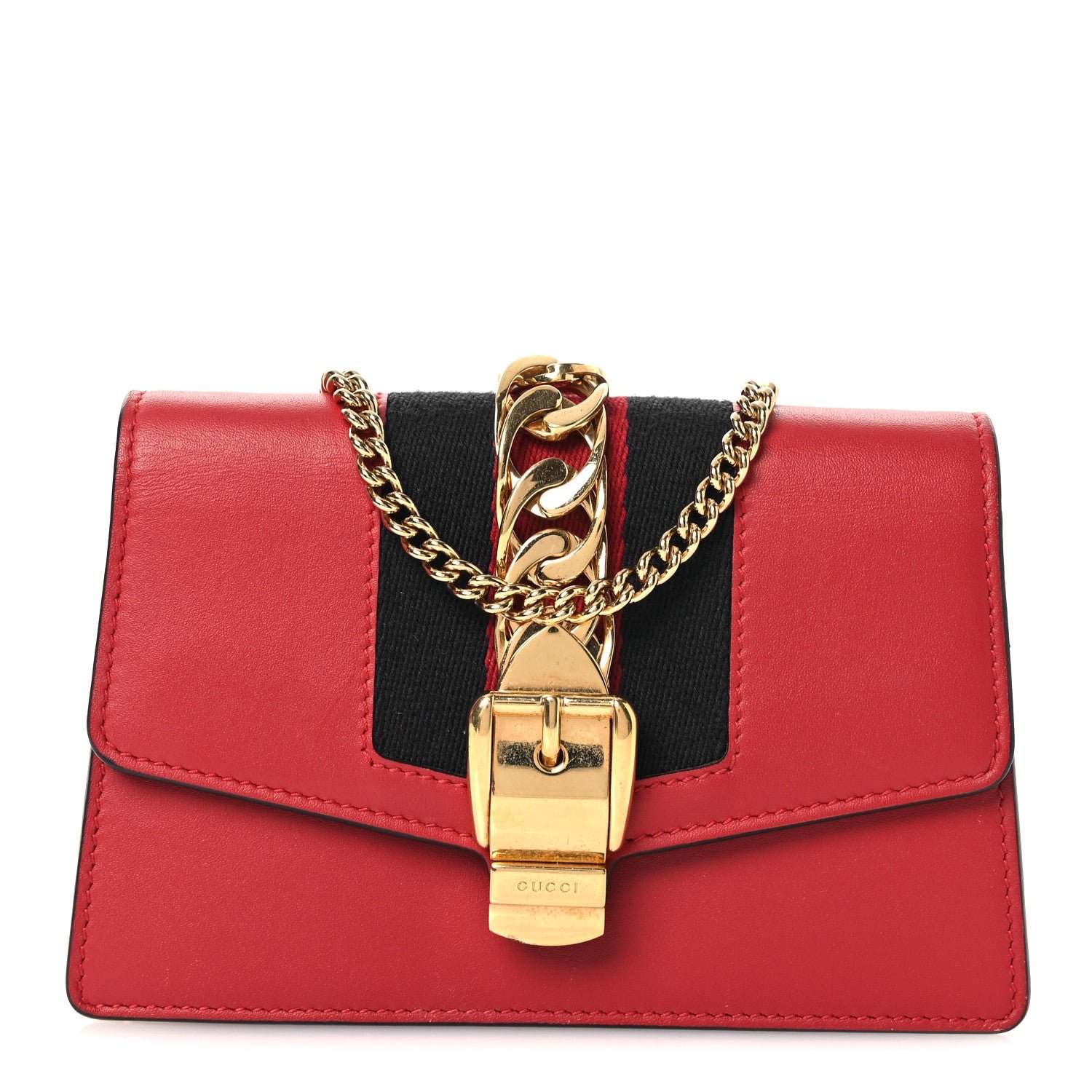 Gucci Calfskin Super Mini Sylvie Chain Shoulder Bag Hibiscus Red