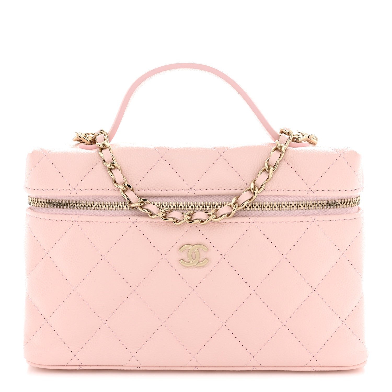 Caviar Quilted Top Handle Slim Vanity With Chain Light Pink