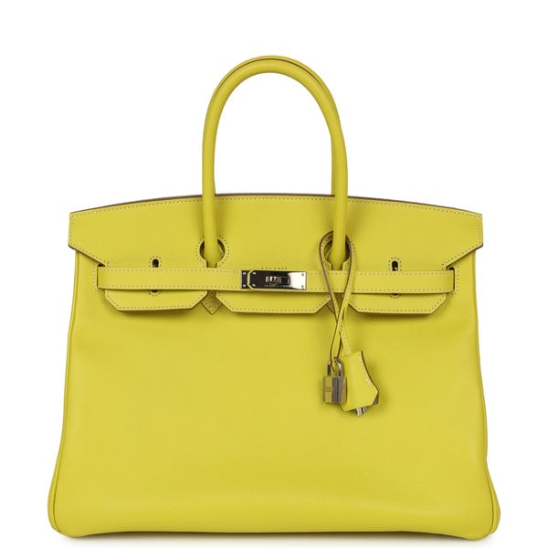 Pre-owned Hermes Birkin 35 Lime Candy Epsom Palladium Hardware