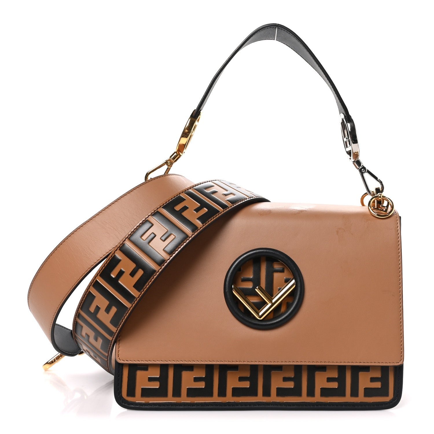 Fendi Vitello Century F is Fendi FF Embossed Kan I Shoulder Bag Orzo Tobacco