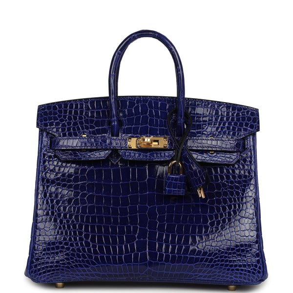 Hermes Hermes Birkin 25 Bleu Electric Shiny Porosus Crocodile Gold Hardware