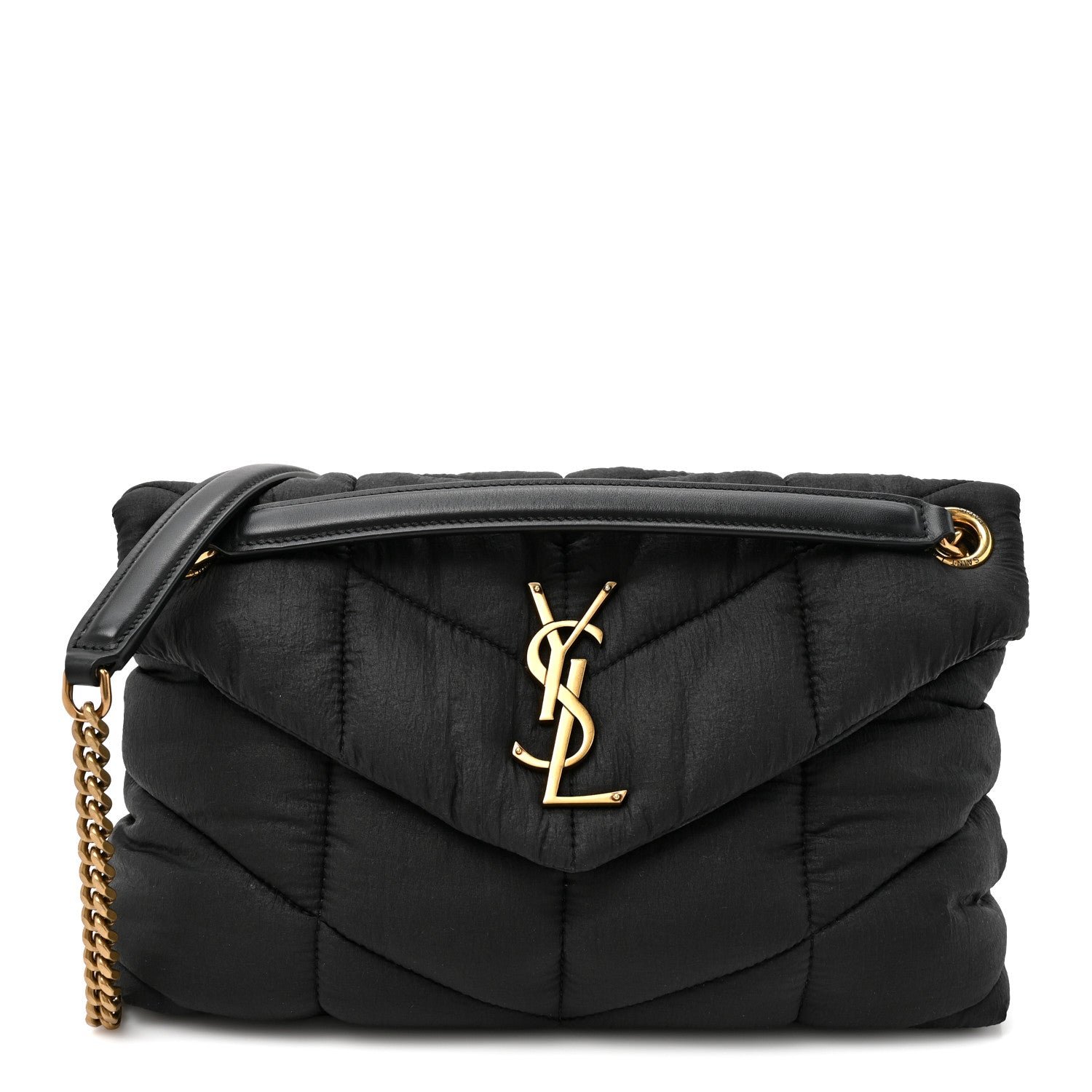 Saint Laurent Nylon Quilted Small Loulou Puffer Monogram Chain Satchel Black