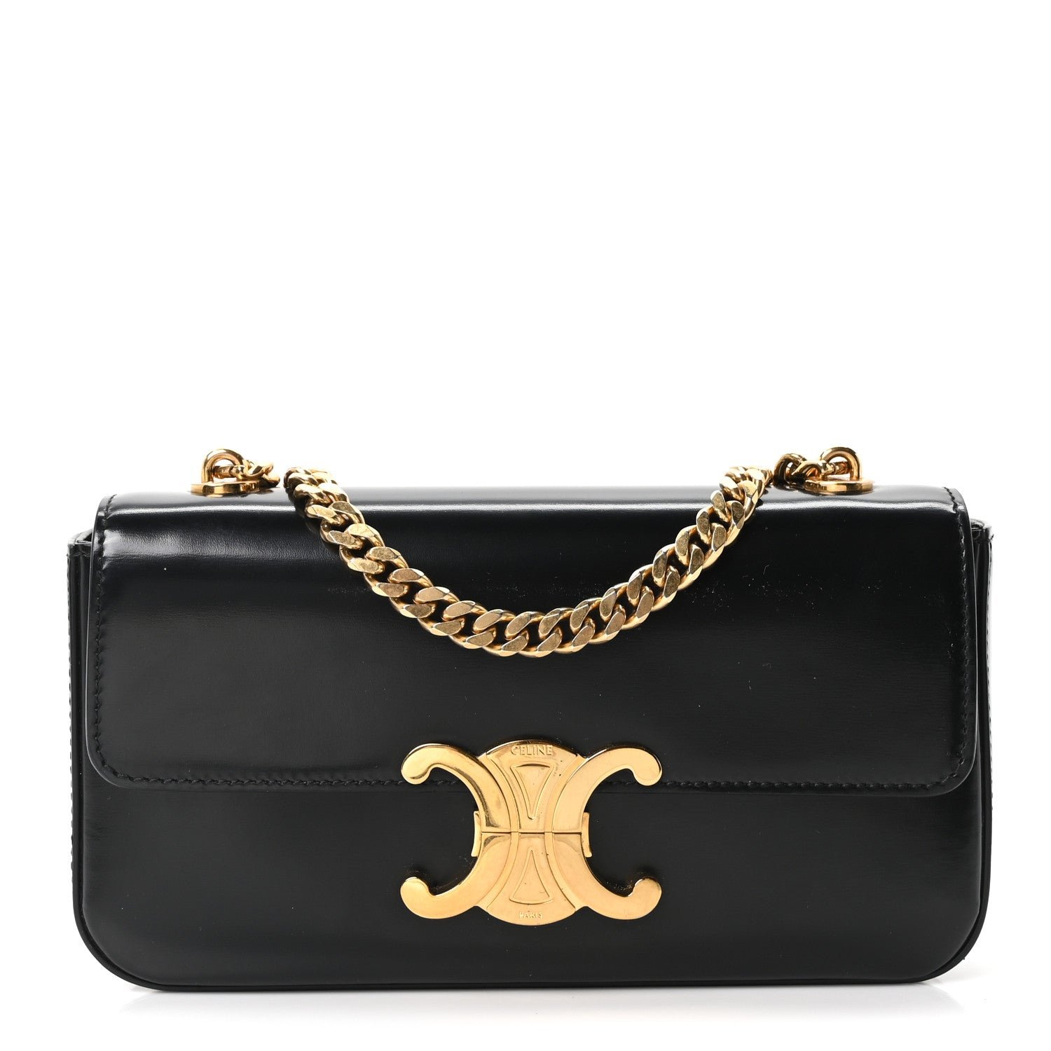 Celine Shiny Calfskin Triomphe Shoulder Bag Black