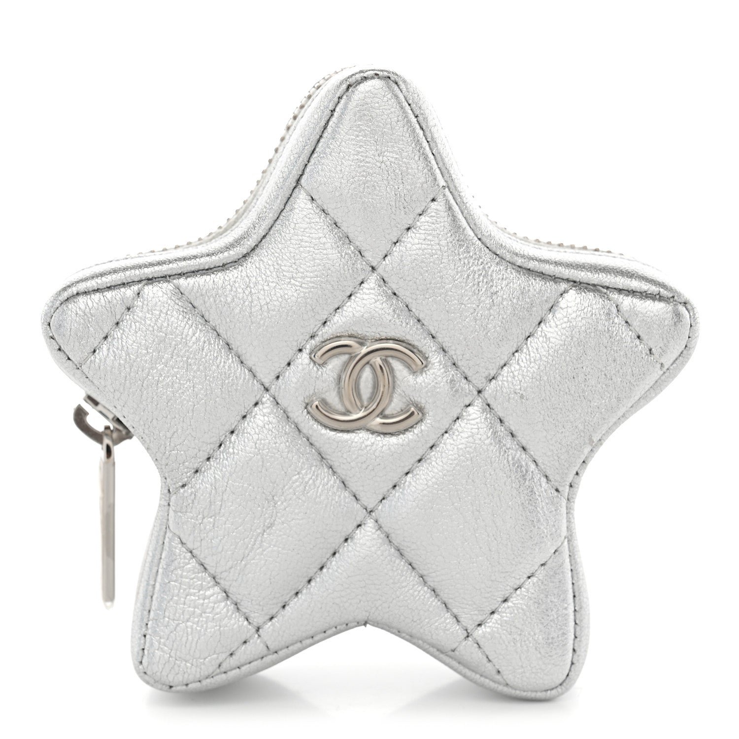 Chanel Metallic Lambskin Walk Of Fame Star Clip On Coin Purse Silver