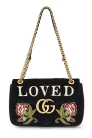 Gucci Black Velvet Marmont 'Loved' Shoulder Bag