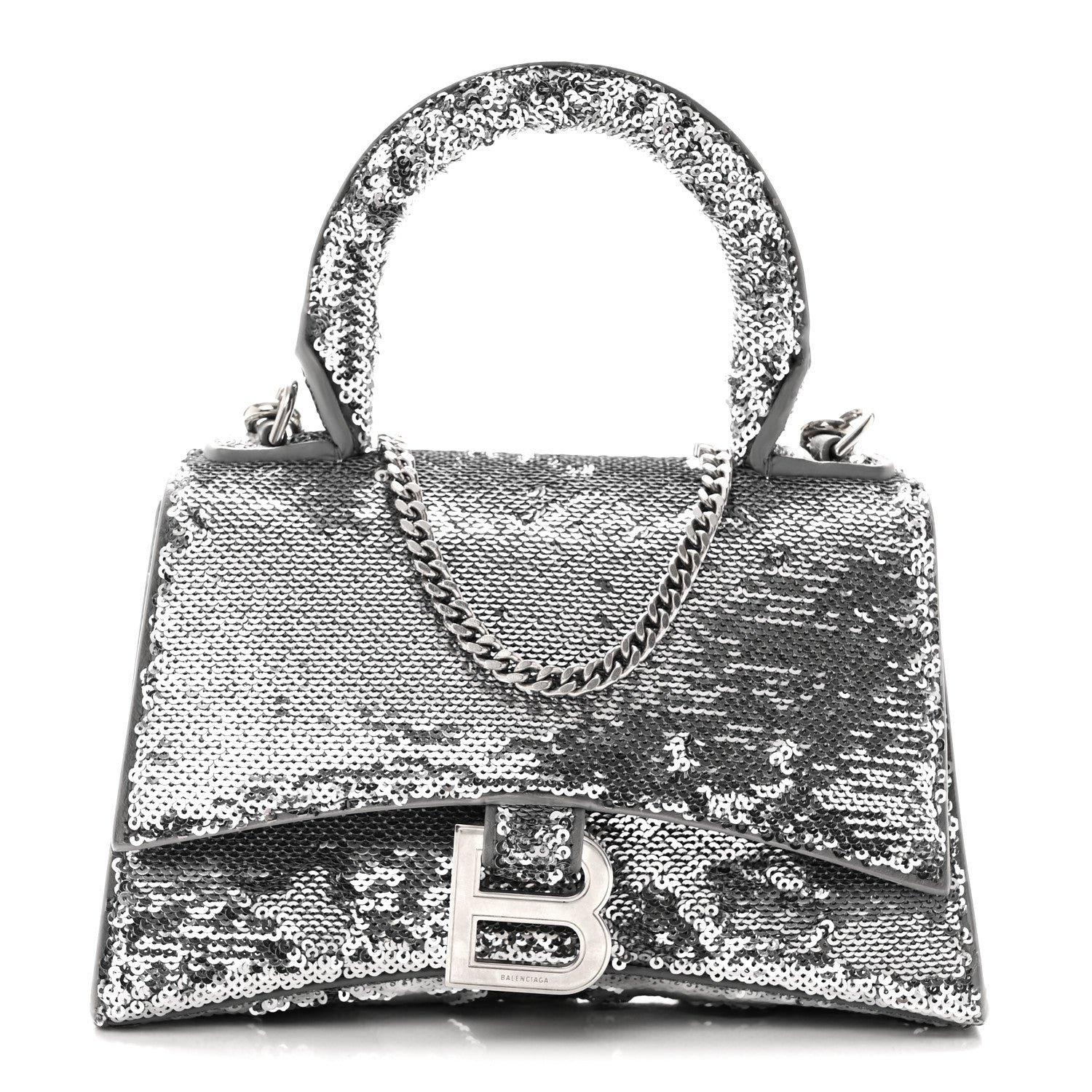Balenciaga Sequin Hourglass Top Handle Bag XS Silver