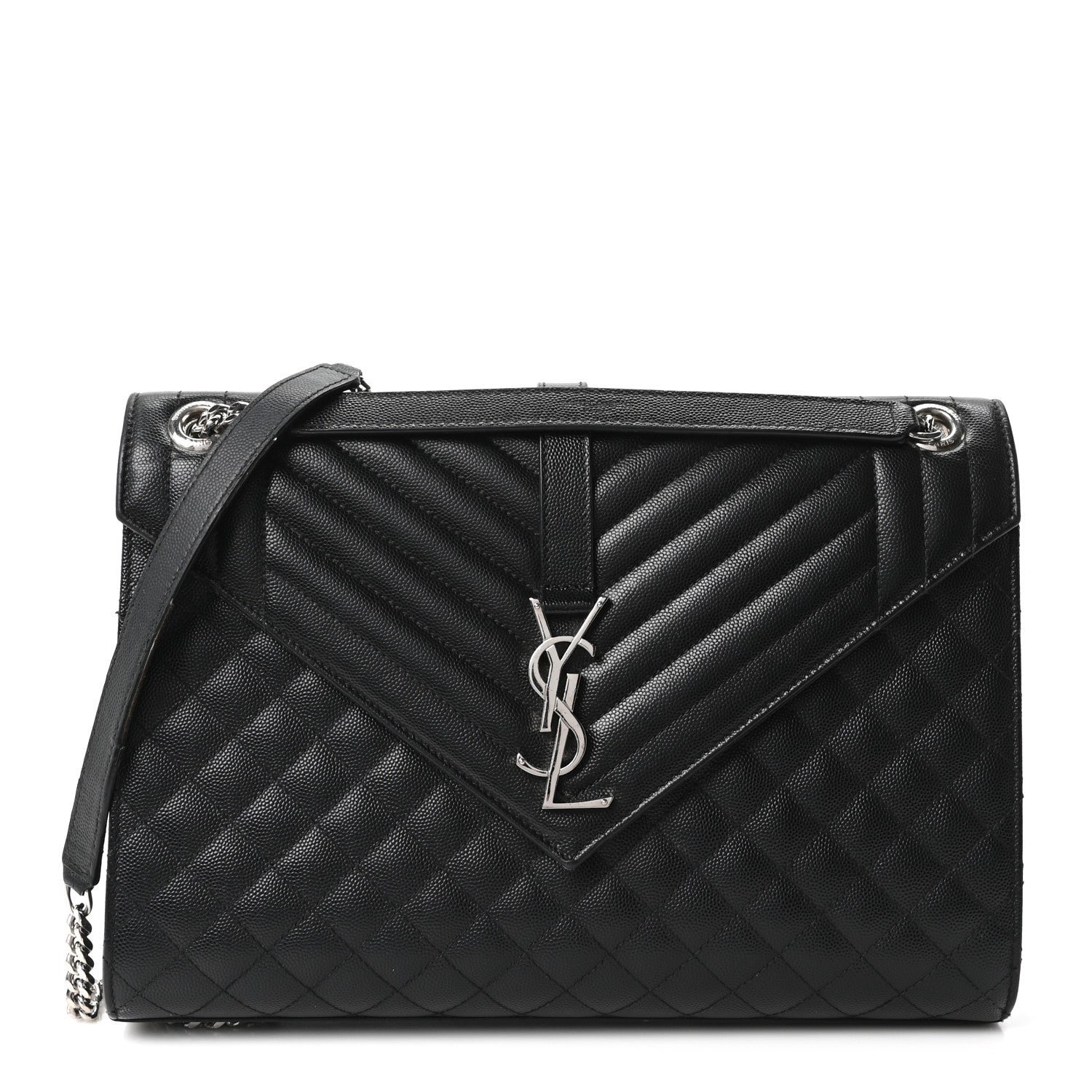 Saint Laurent Grain De Poudre Textured Mixed Matelasse Large Triquilt Monogram Satchel Black