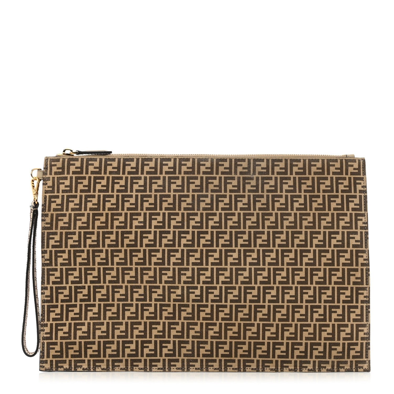 Fendi Suede Vitello Grace Micro FF Large Flat Pouch Nude Spring Maya