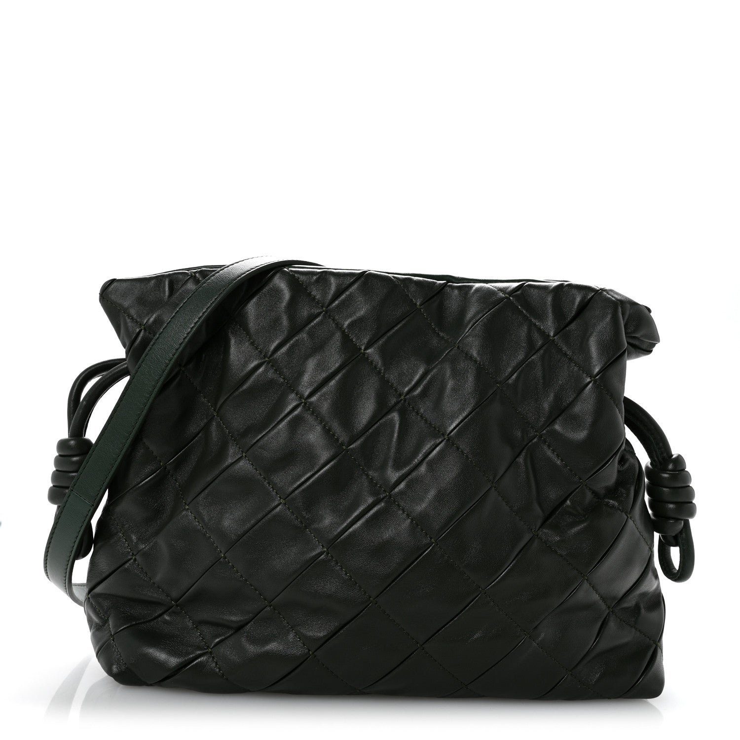 Loewe Calfskin Quilted Flamenco Knot Clutch Verde