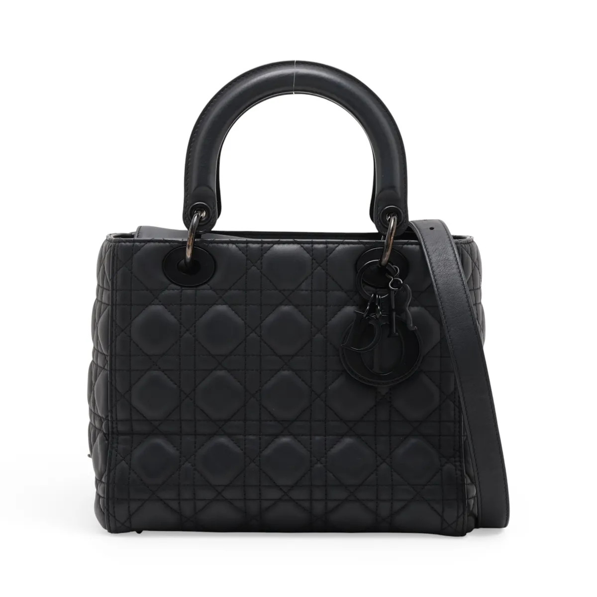 Christian Dior Cannage Lady Dior Leather 2 Way Handbag Black