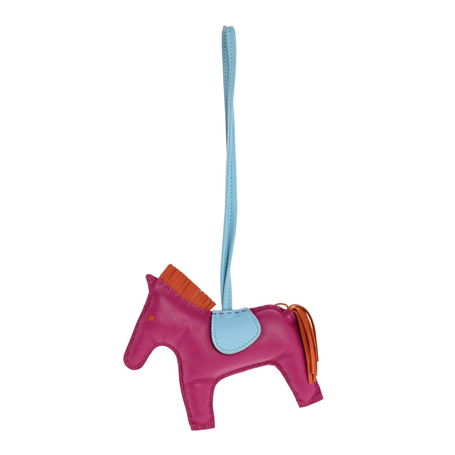 Hermes Milo Lambskin Grigri Rodeo Horse Bag Charm MM Rose Pourpre Cornaline Celeste