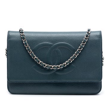 Calf Leather CC Caviar Wallet On Chain