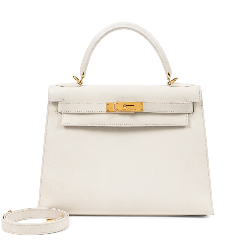 Hermes White Gulliver Kelly 28 Retourné Gold Hardware, 2001