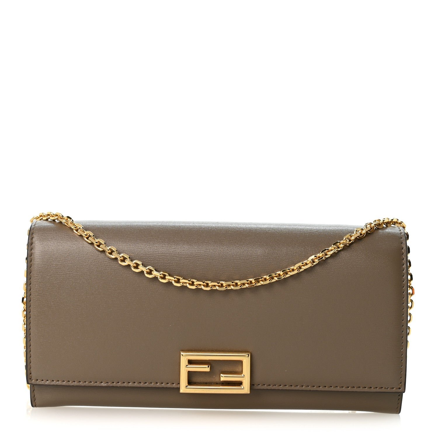Fendi Vitello Palmellato Continental Wallet on Chain Tartufo