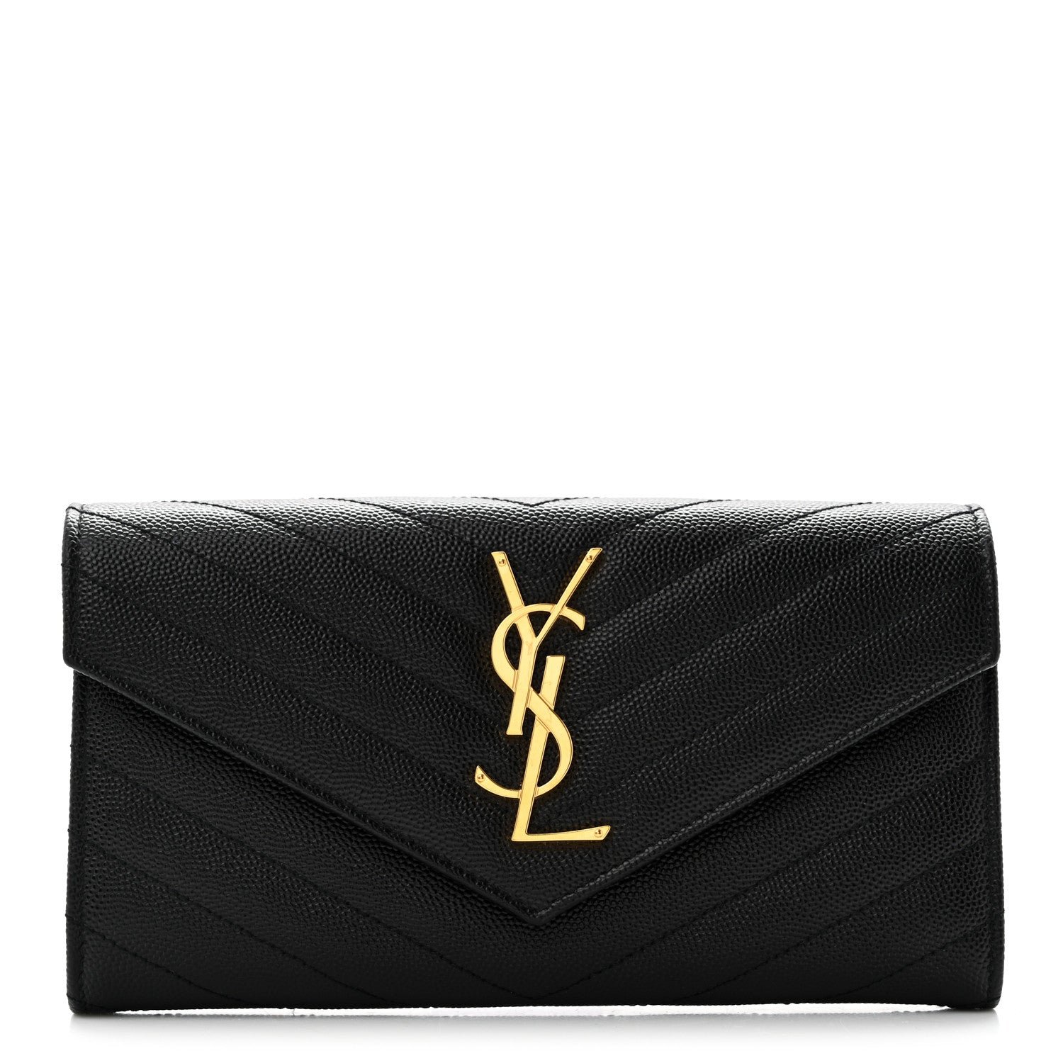 Saint Laurent Grain De Poudre Matelasse Chevron Monogram Flap Wallet Black