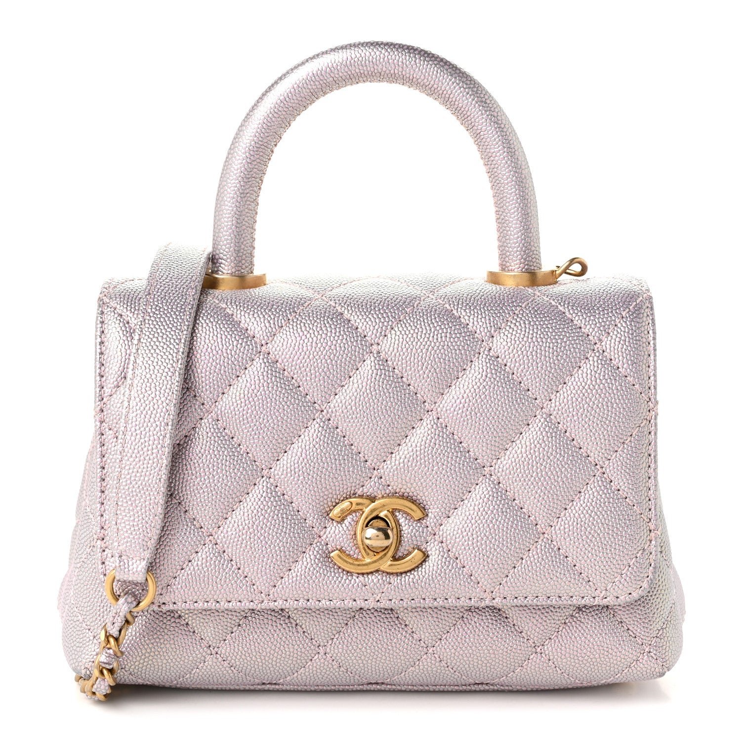 Metallic Caviar Quilted Extra Mini Coco Handle Flap Light Pink