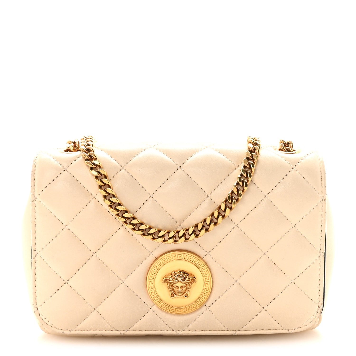 Versace Nappa Quilted Small Medusa Chain Crossbody White