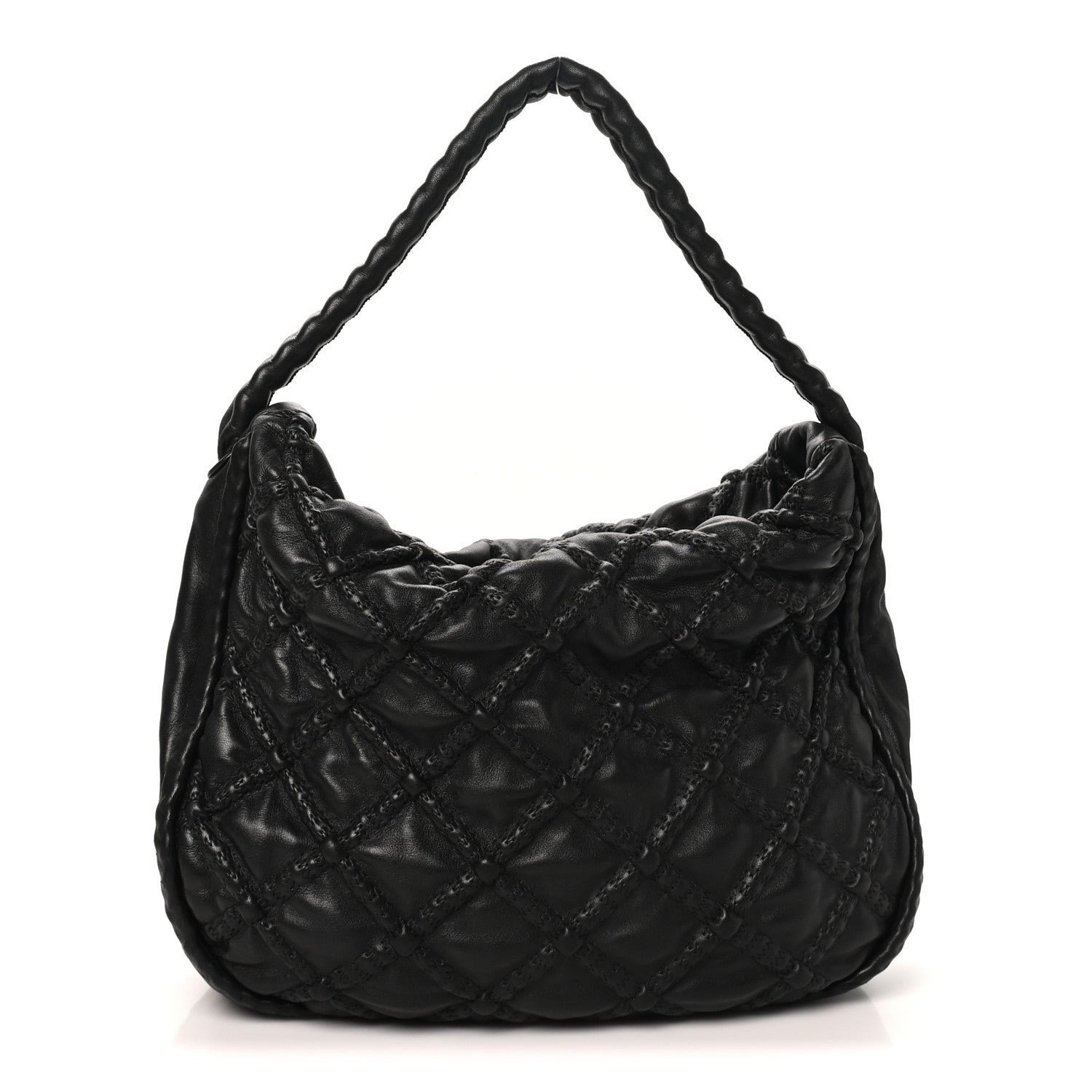 Chanel Quilted Lambskin Hidden Chain Hobo Black