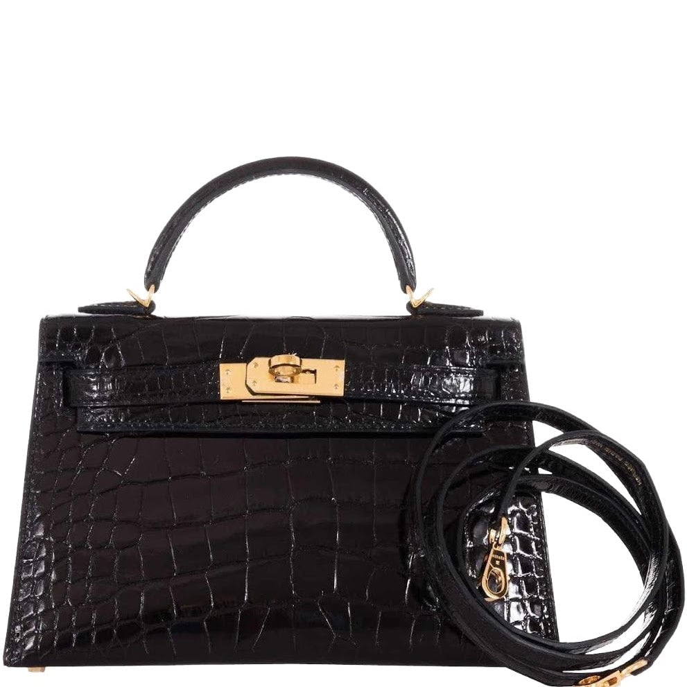 Hermès Kelly 20 Mini II Sellier Black Shiny Alligator Gold Hardware