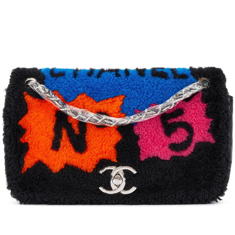 Black Quilted Lambskin and Multicolor Shearling No. 5 Pop Art Flap Bag Silver Hardware, 2014-15