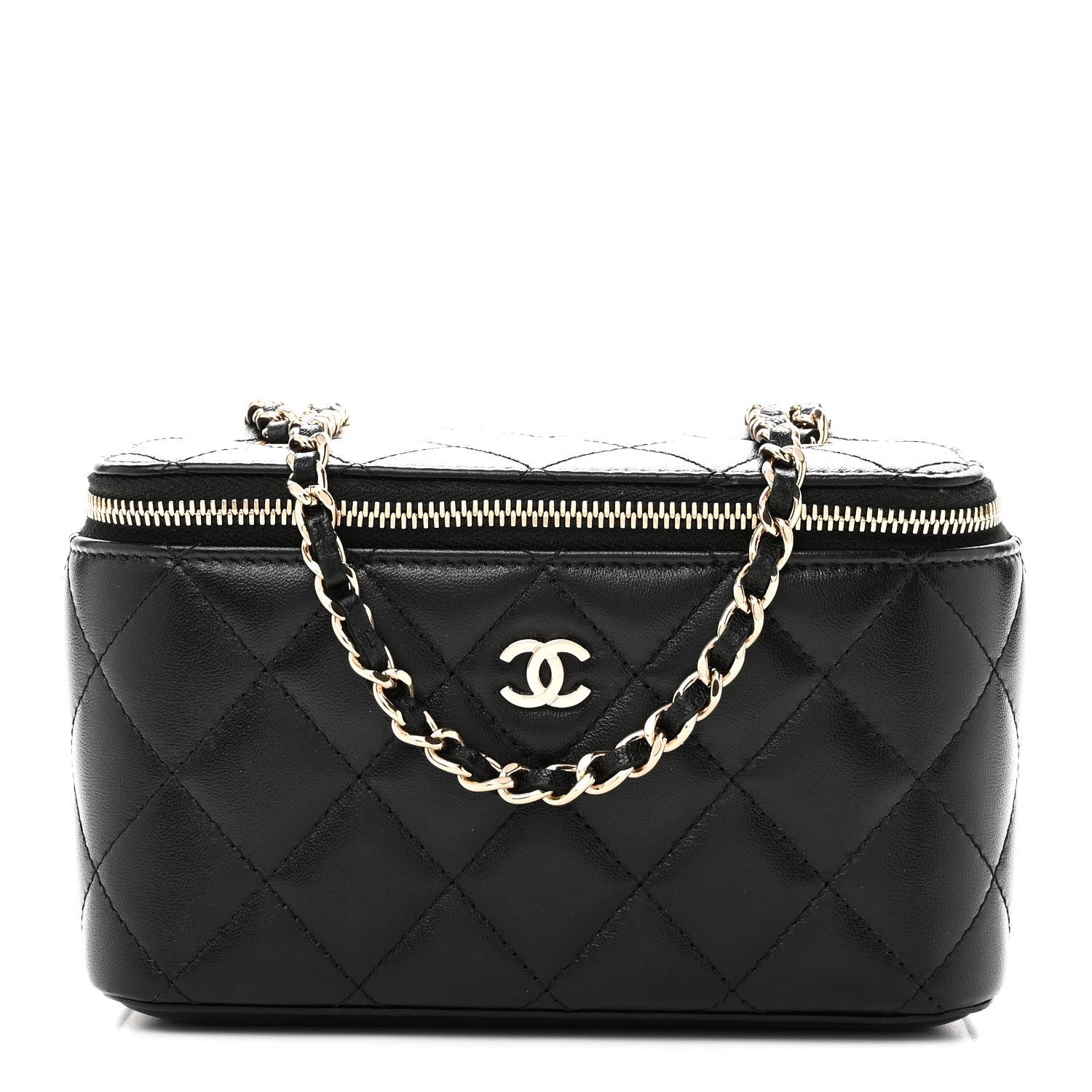 Chanel Lambskin Quilted Small Vanity Case With Chain Black