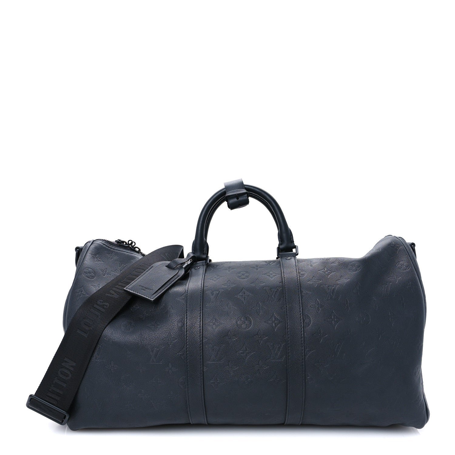 Louis Vuitton Calfskin Shadow Monogram Keepall Bandouliere 50 Black