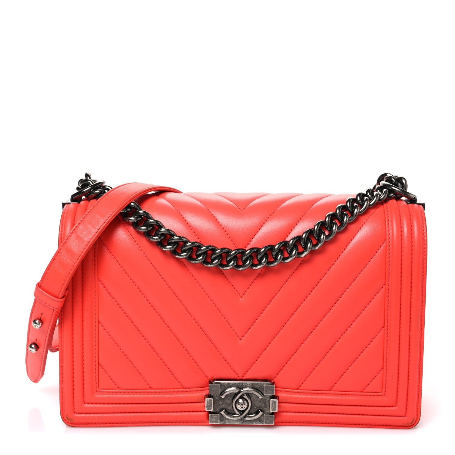 Chanel Lambskin Chevron Quilted Medium Boy Flap Orange