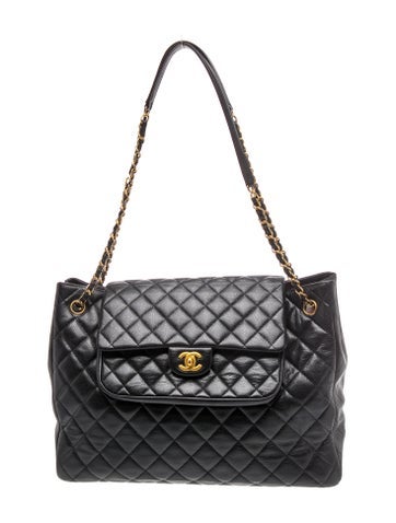 Quilted Caviar Flap Tote