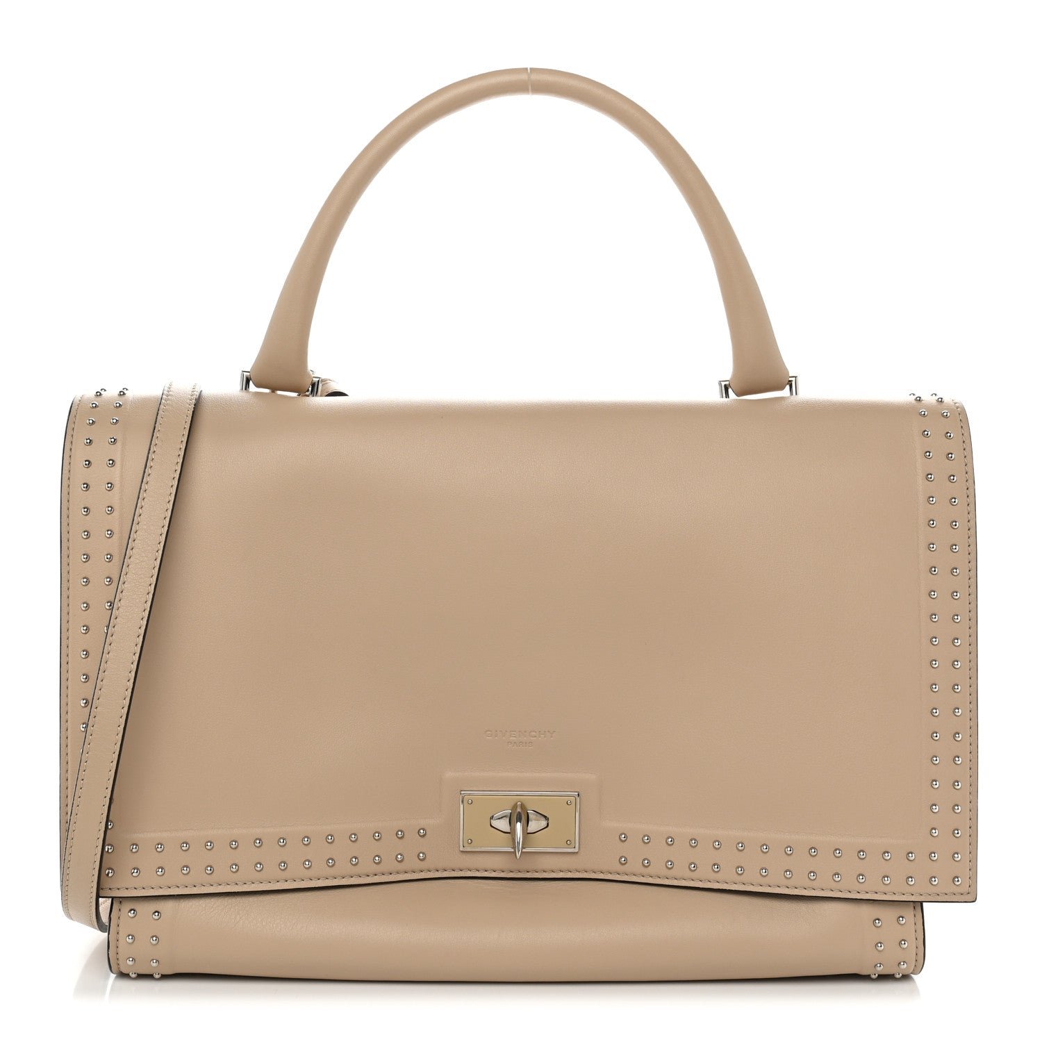 Givenchy Grained Calfskin Studded Small Shark Lock Satchel Natural Beige