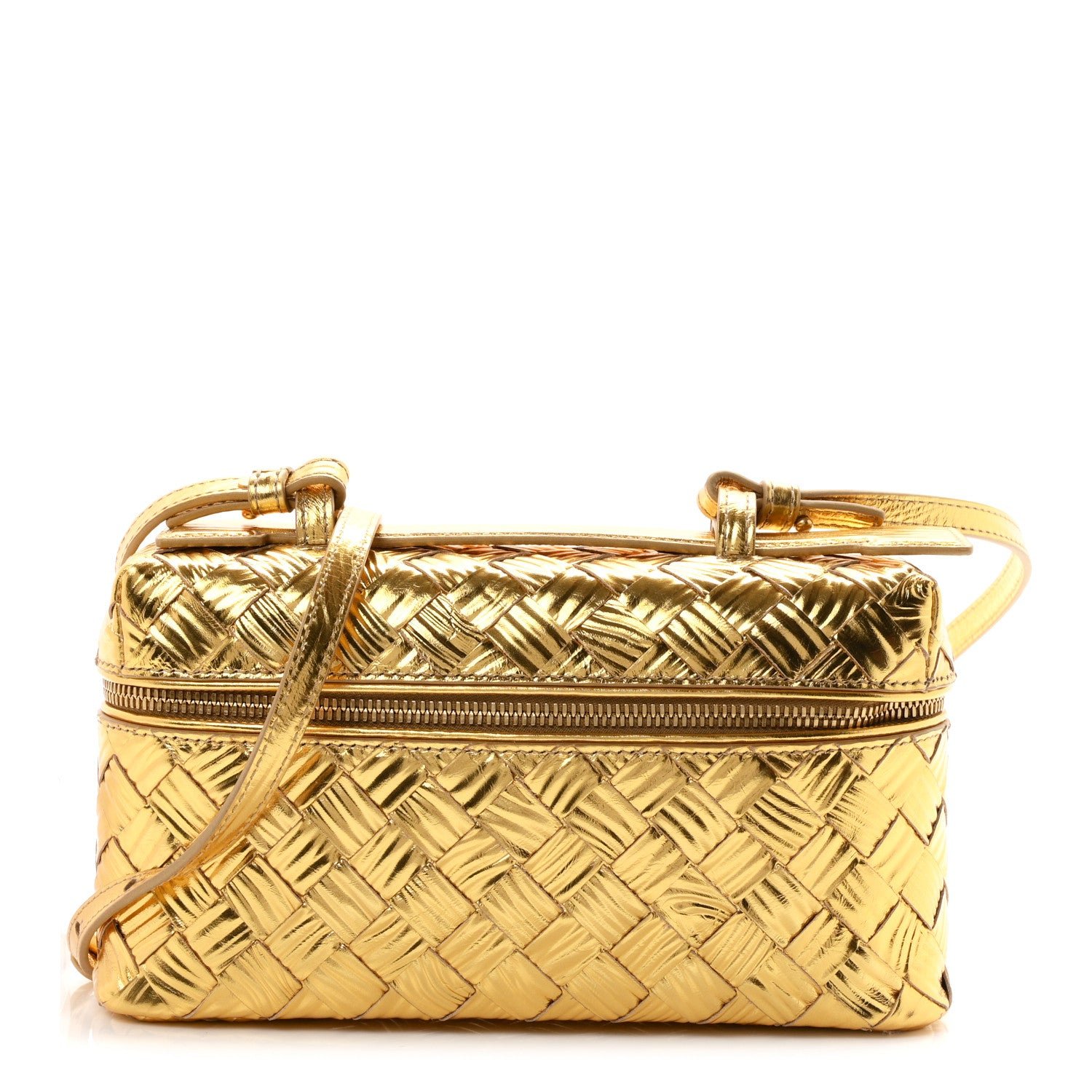 Bottega Veneta Metallic Intreccio Millefili Bang Bang Vanity Case Gold