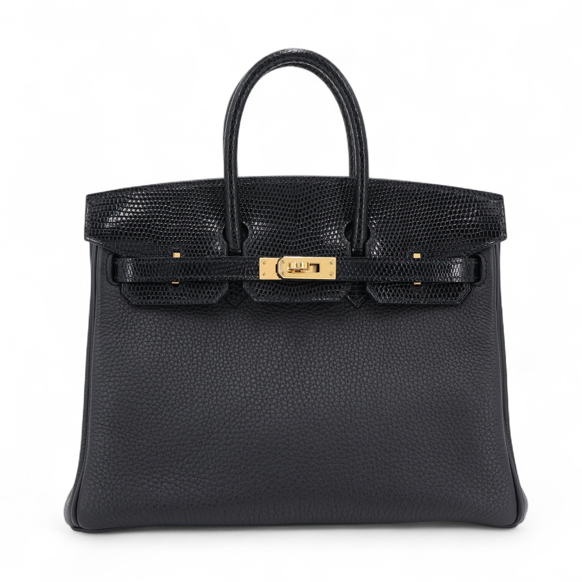 Hermes Excellent ( Rank SA ) HERMÈS Birkin 25 Touch Noir (89) Lizard Togo Gold hardware B (2023)