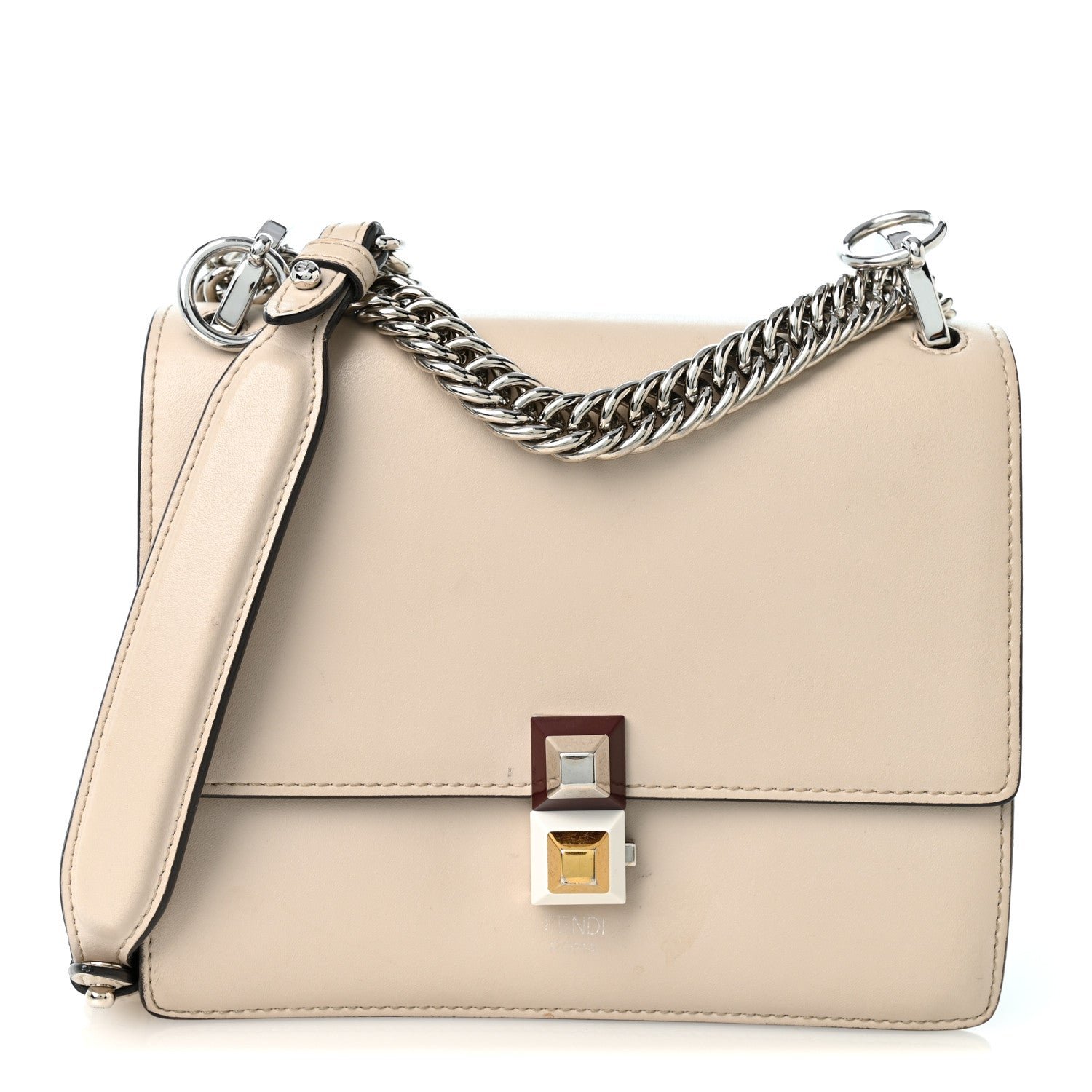 Fendi Vitello Liberty Studded Small Kan I Shoulder Bag Grigio Polvere Multicolor