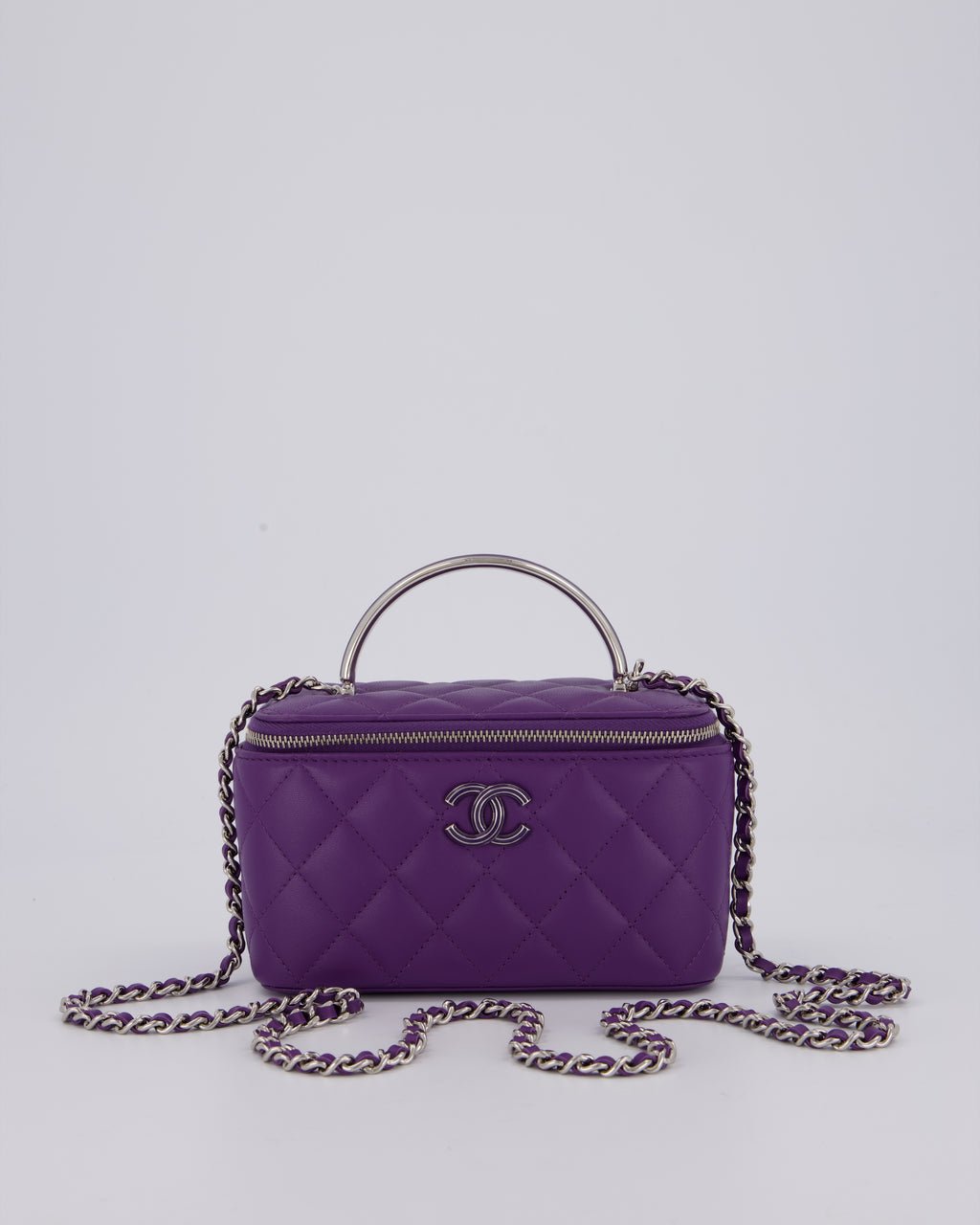 Chanel Purple Small Top Handle Vanity Case Bag  in Lambskin Leather With Enamel Purple and Silver Hardware