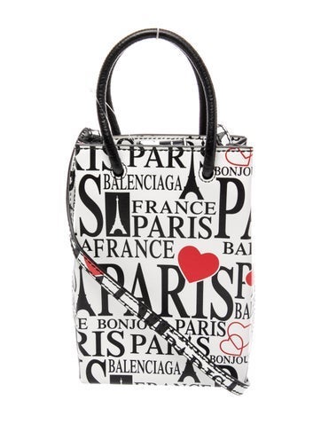 Leather Mini Calfskin Bonjour Paris Shopping Phone Holder satchel Mini