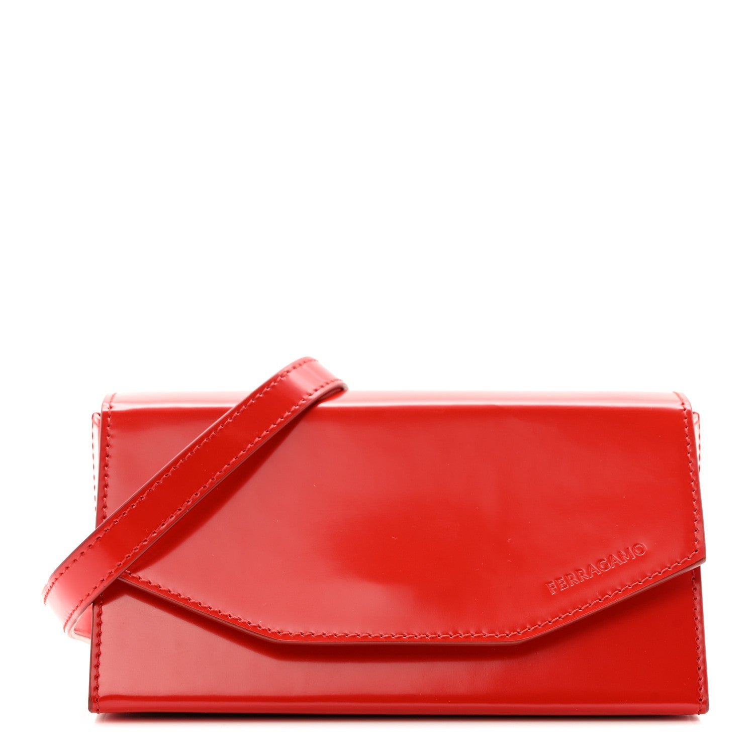 Salvatore Ferragamo Salvatore Ferragamo Brushed Calfskin Mini Geometric Clutch Bag Flame Red