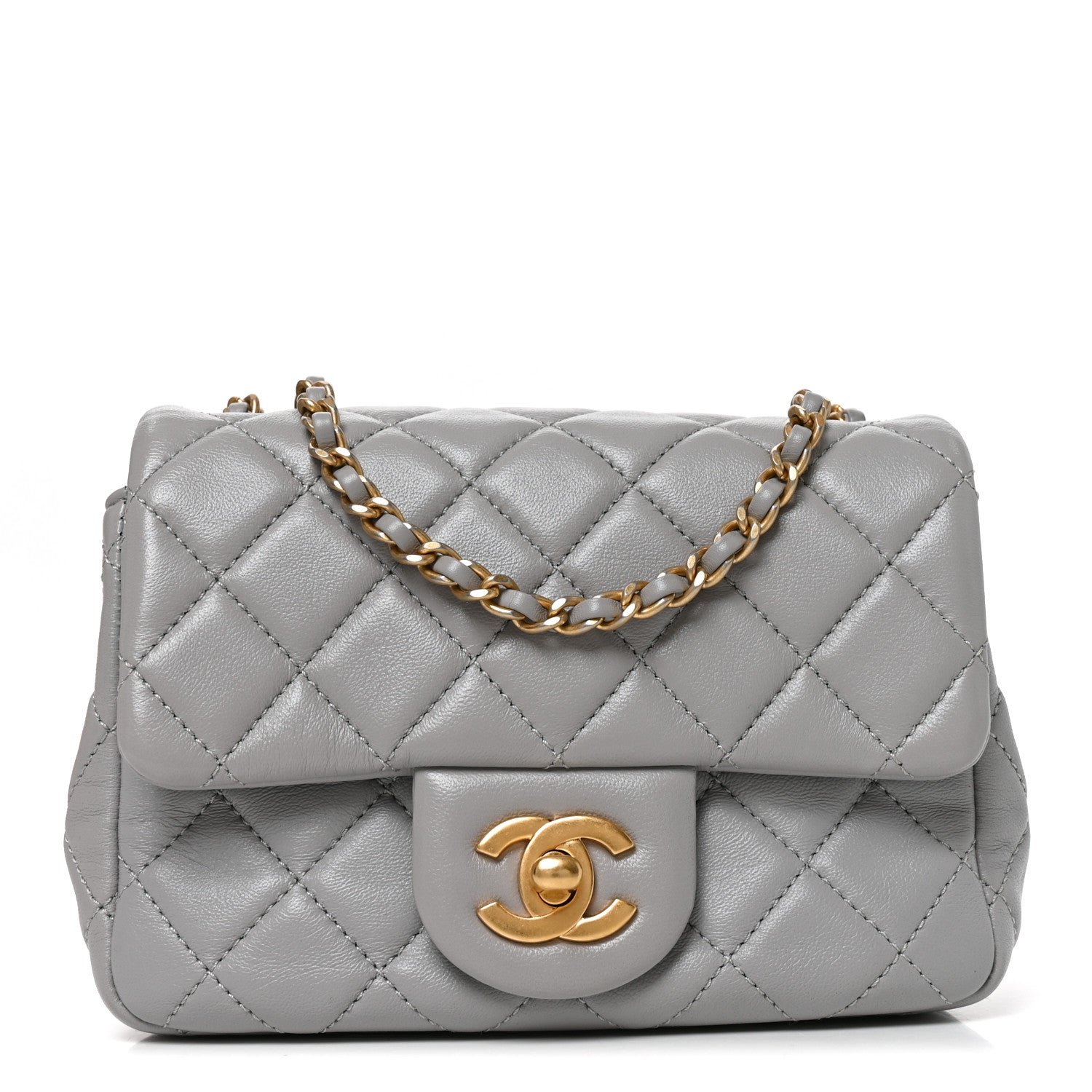 Chanel Lambskin Quilted Mini Pearl Crush Flap Light Grey