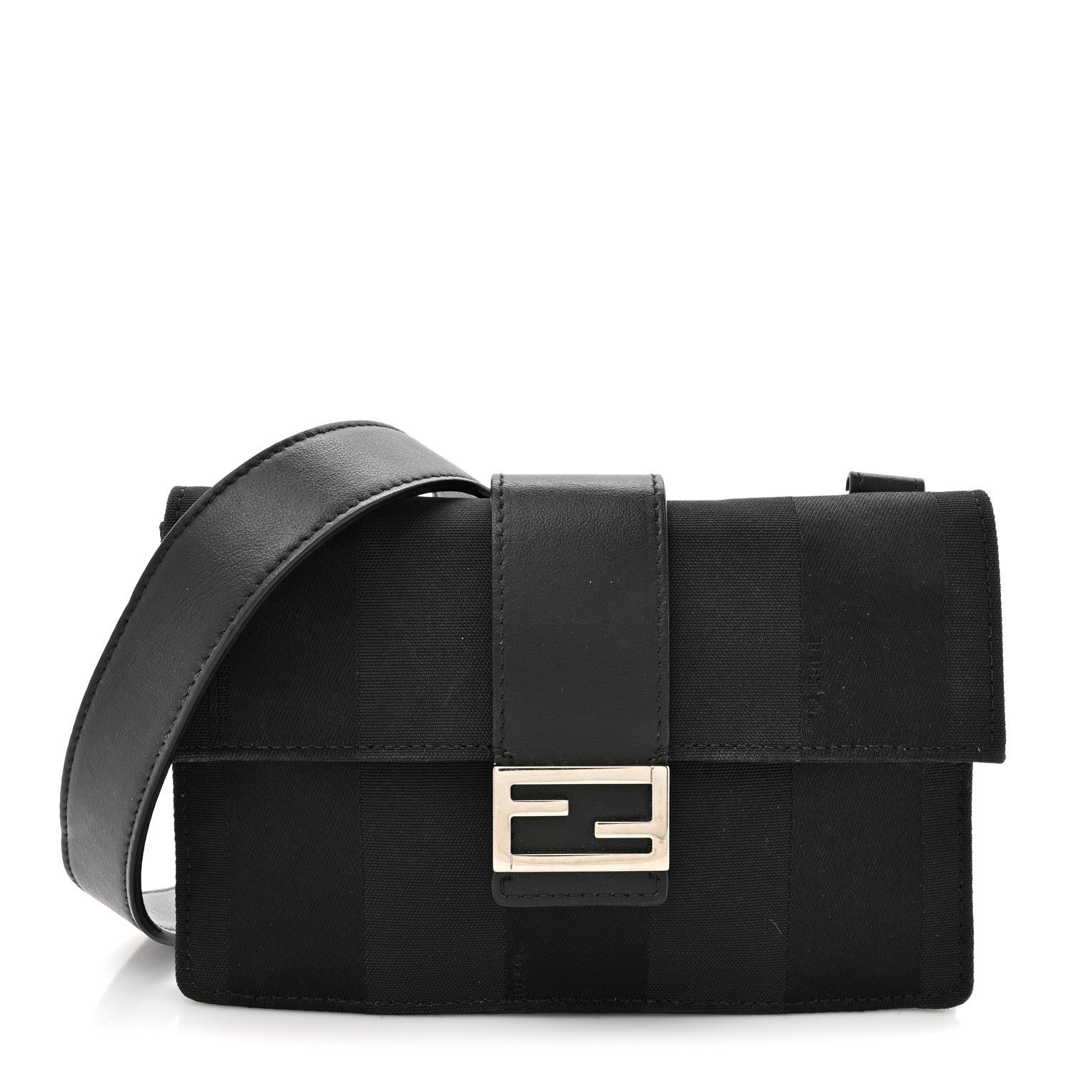 Fendi Fendi Recycled Nylon Vitello Grace Light Pequin Baguette Belt Pouch Black