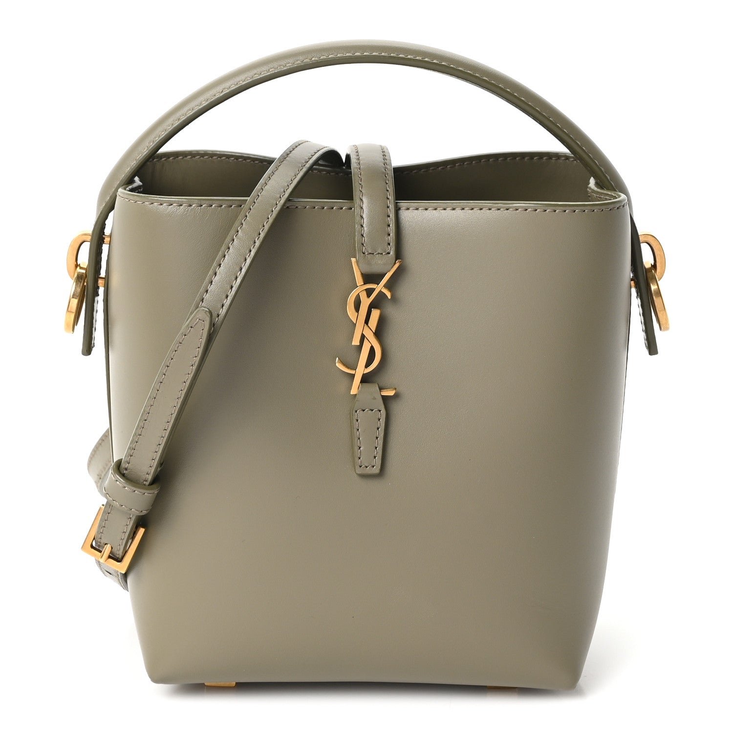 Saint Laurent Shiny Calfskin Le 37 Mini Bucket Bag Strong Moss