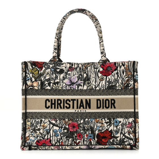 Dior Canvas Embroidered Medium Mille Fleurs Book Tote Multicolor