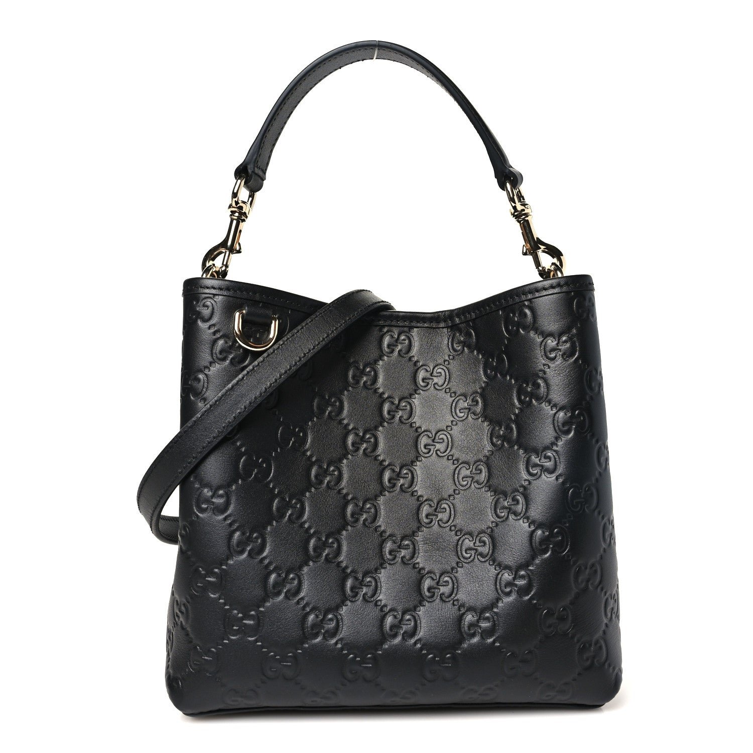 Gucci GG Calfskin Embossed Emblem Small Bucket Bag Black