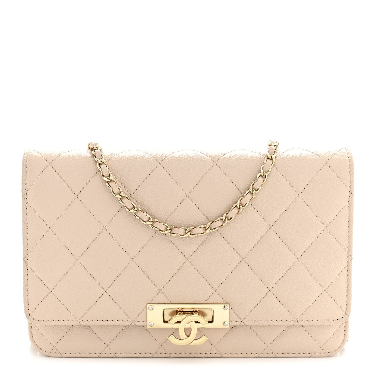 Chanel Caviar Quilted Golden Class Wallet On Chain WOC Light Beige
