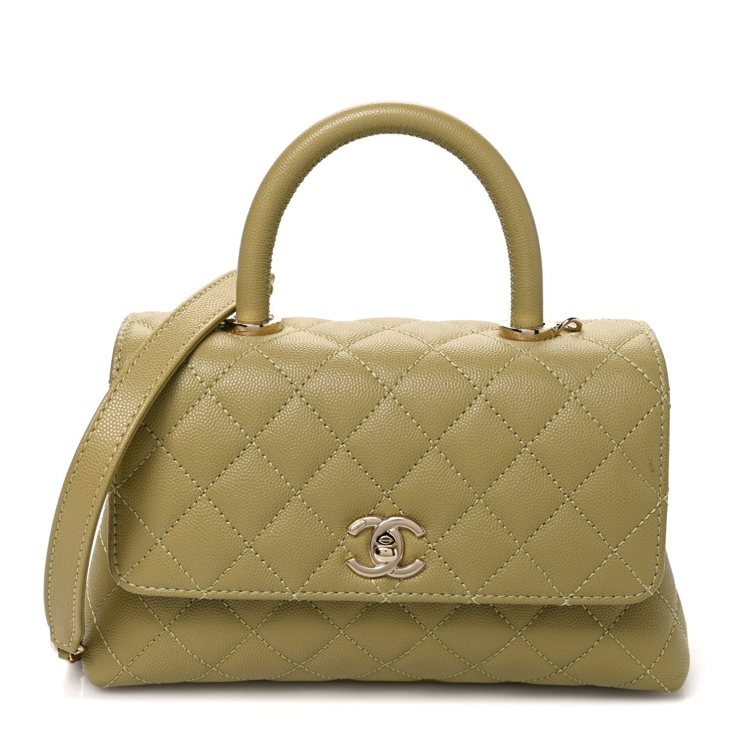 Chanel Caviar Quilted Mini Coco Handle Flap Light Green