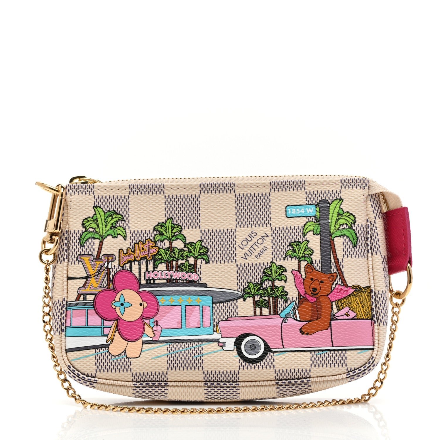 Louis Vuitton Damier Azur 2021 Christmas Animation Hollywood Mini Pochette Accessories Fuchsia
