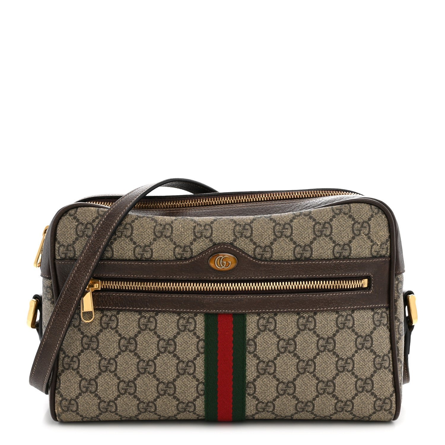 Gucci GG Supreme Monogram Web Small Ophidia Shoulder Bag Brown