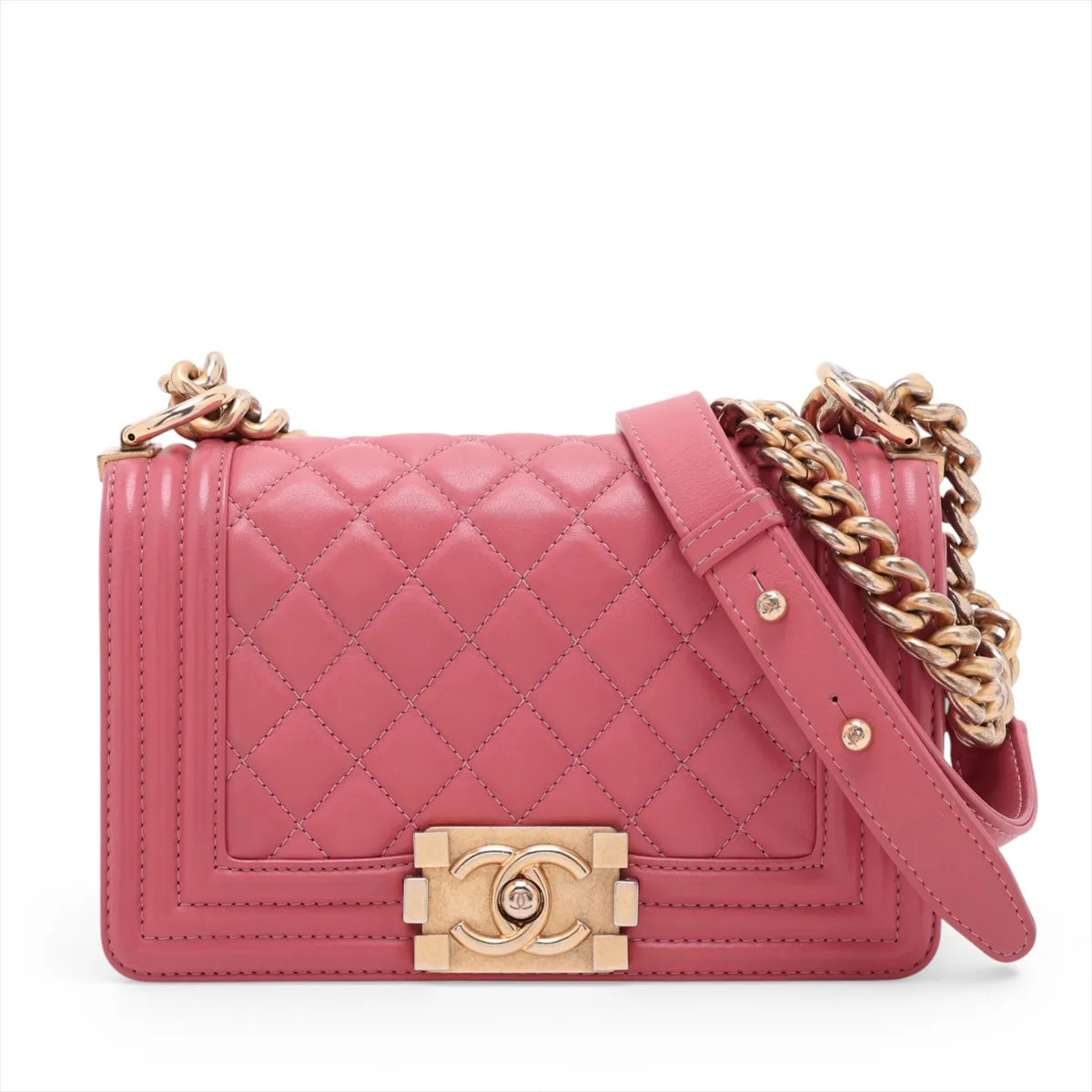 Chanel Boy Chanel 20 Small Lambskin Chain Shoulder Bag Pink Gold Metal Fittings
