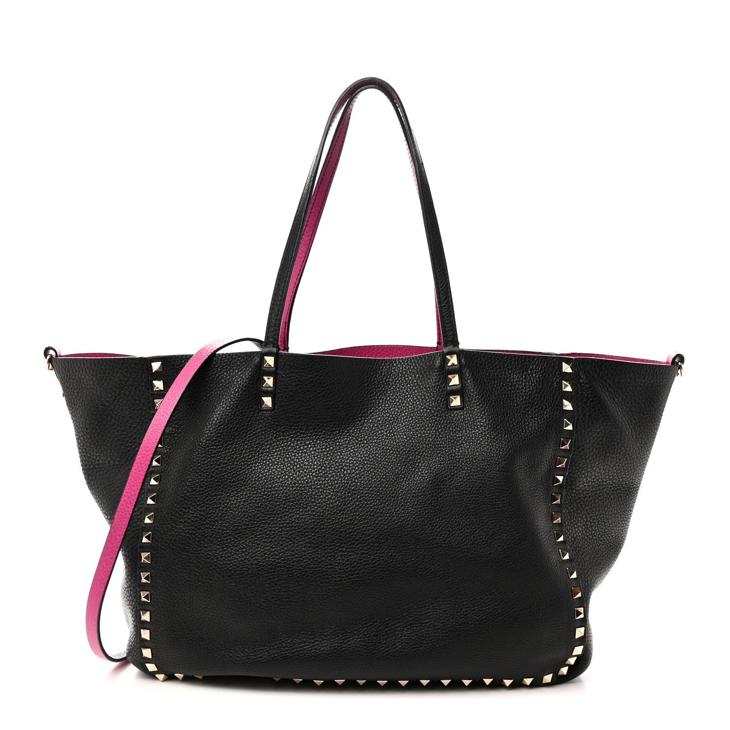 Valentino Garavani Grained Calfskin Medium Rockstud Reversible Tote Black Rose Violet