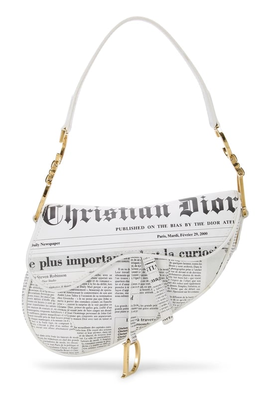 Dior White Leather Newspaper Saddle Bag Mini