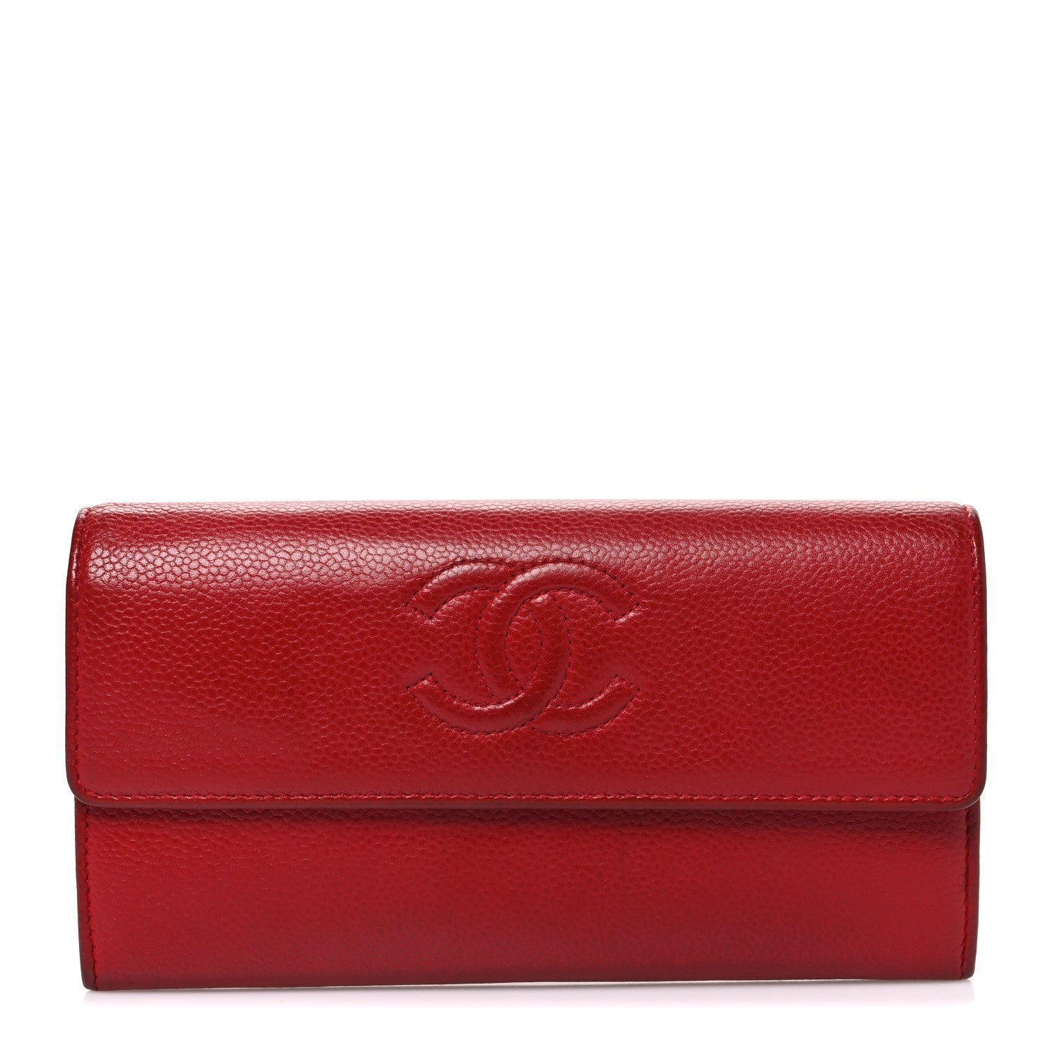 Chanel Caviar Timeless CC Large Gusset Flap Wallet Light Red