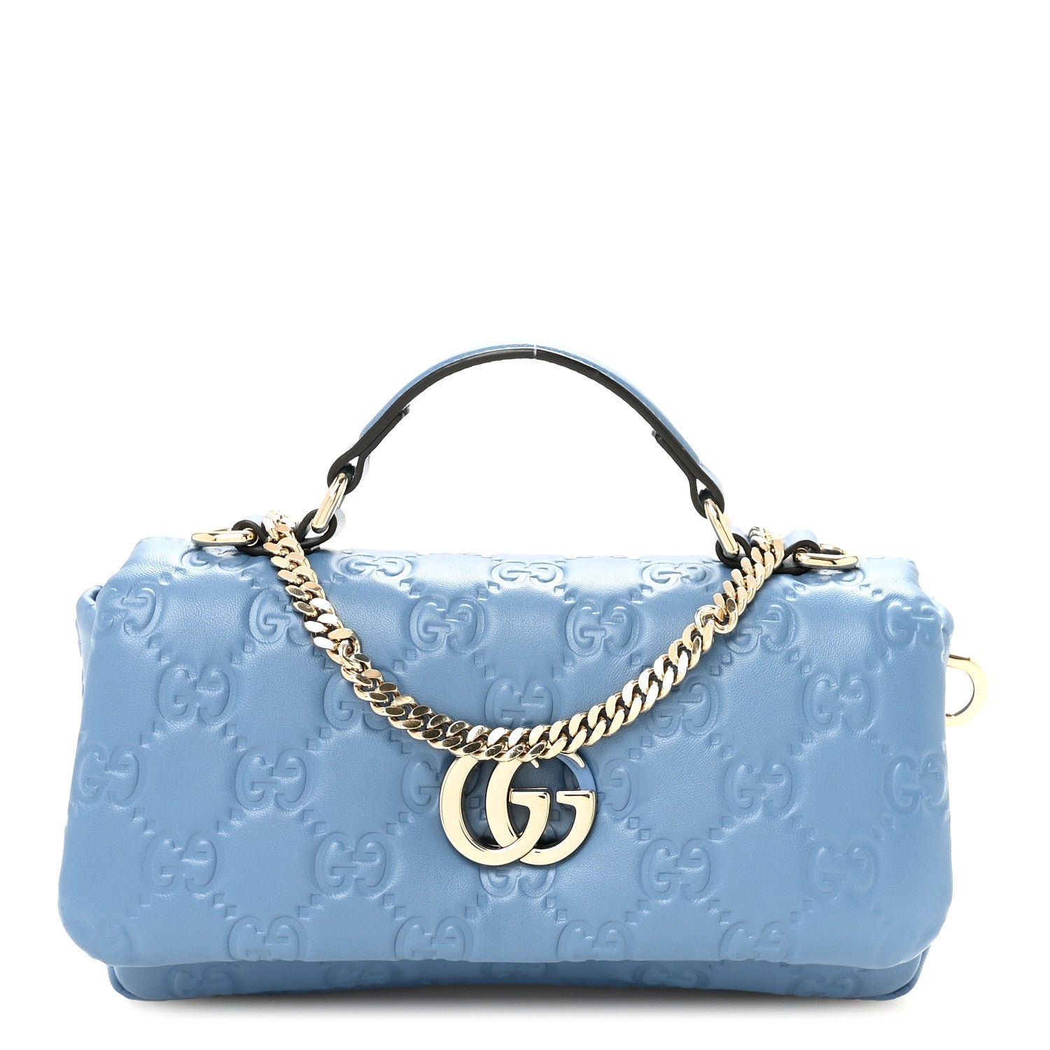Gucci Lambskin Embossed Mini GG Milano Top Handle Shoulder Bag Blue